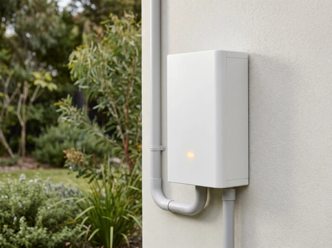Close-up of a wall-mounted home battery installed on an Australian home