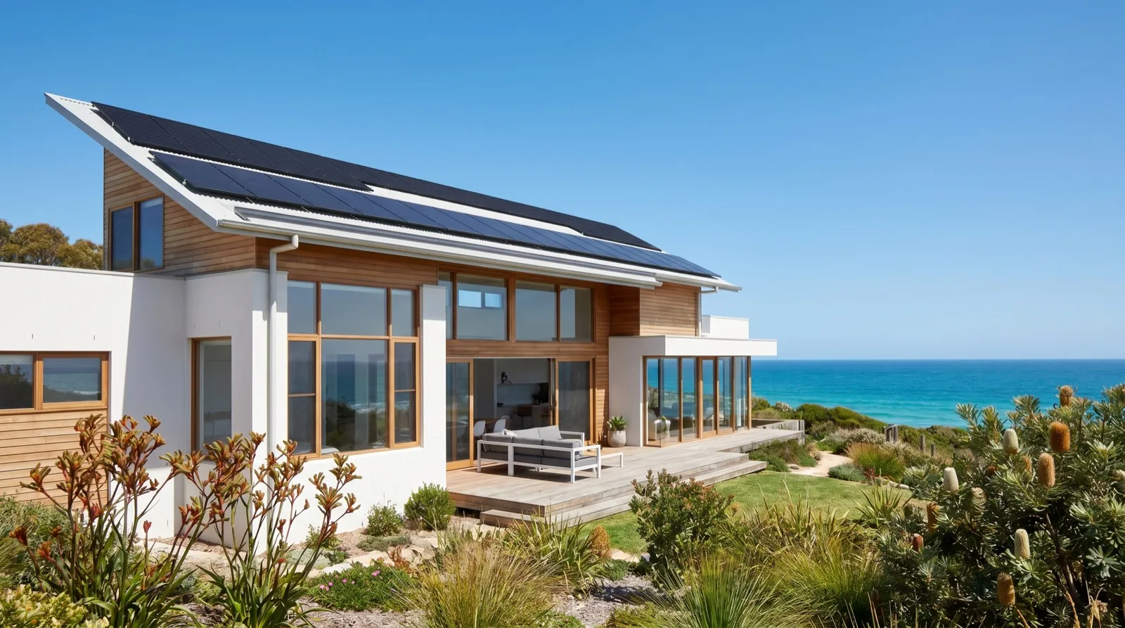 A modern Queensland home with rooftop solar and a home battery